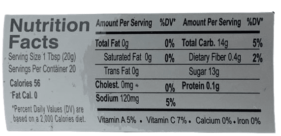 The Nutrition Facts of Ahmed Mango Chutney (Hot) Seven Star(Desi mart devon)