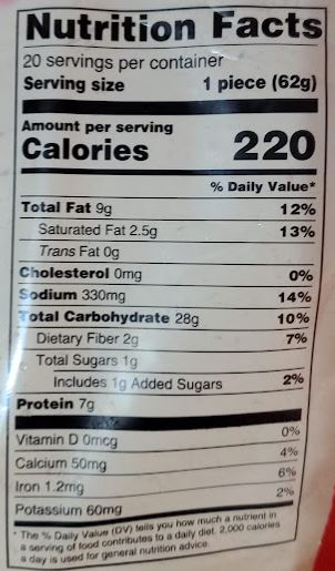 The Nutrition Facts of Deep Bhatura Family Pack (20pcs) 