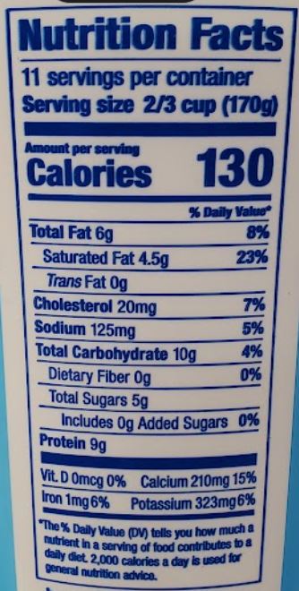 The Nutrition Facts of Gopi Whole Milk Yogurt 4lb 