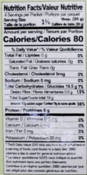 The Nutrition Facts of Jazaa Banana Jelly 