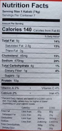 The Nutrition Facts of K&N Chicken Chapli Kabab 7pcs Family Pack