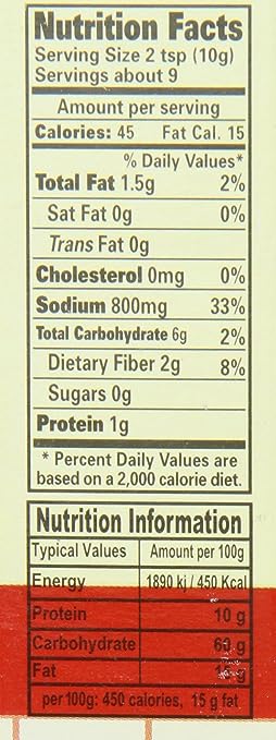 The Nutrition Facts of Laziza Kat-A-Kat Masala 