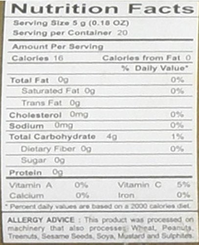 The Nutrition Facts of Swad Anardana seeds Bottle (Pomegranate Seeds) 