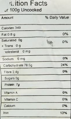 The Nutrition Facts of Swad Basmati Rice Small