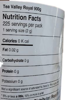 The Nutrition Facts of Tea Valley Royal Assam Tea Original  