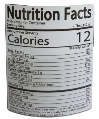 The Nutrition Facts of Tooba Mint Chutney 