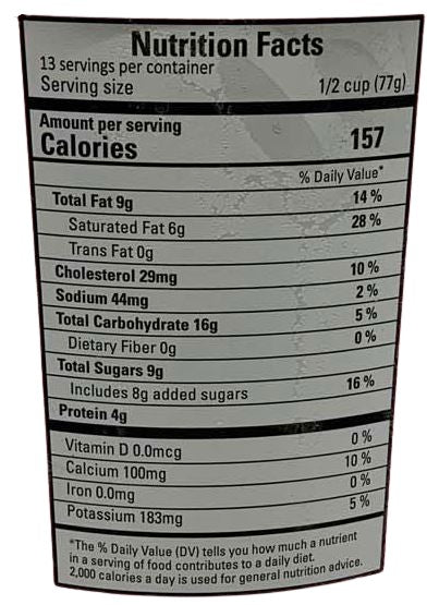 The Nutrition Facts of Vadilal Falooda Kulfi Ice Cream 1 Lt