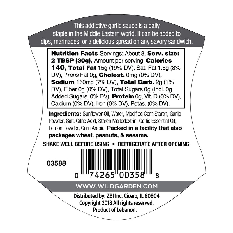 The Nutrition Facts of Wild Garden Toum Garlic Aioli 