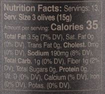 The Nutrition Facts of Mina Olives Mix 