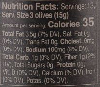 The Nutrition Facts of Mina Spicy Olives Mix 