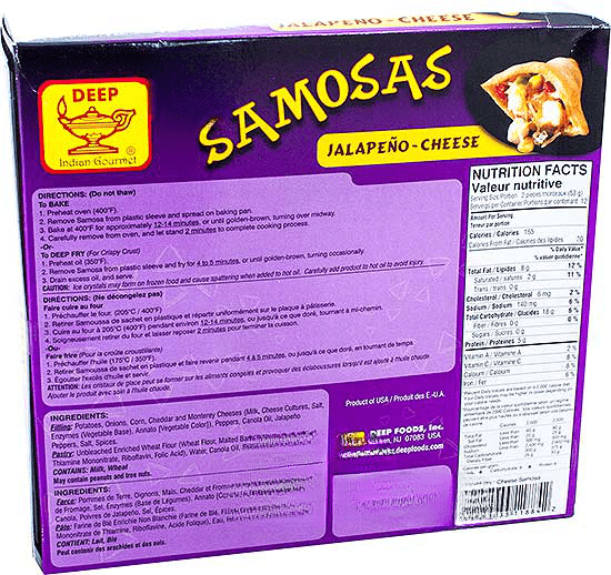 The Nutrition Facts of Deep Jalapeno Cheese Samosa (8pcs) 